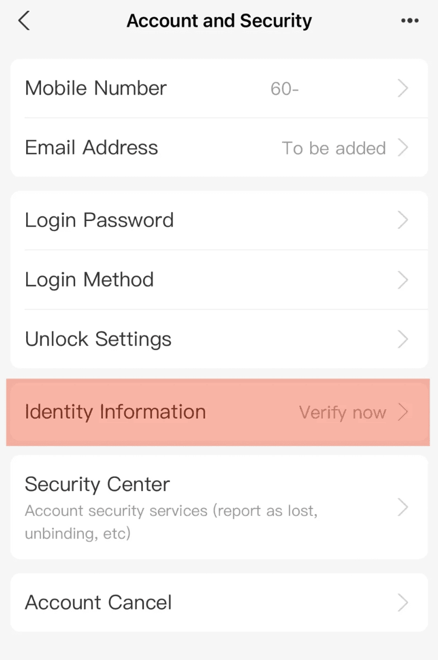 Tercer paso de la verificación de identidad en Alipay