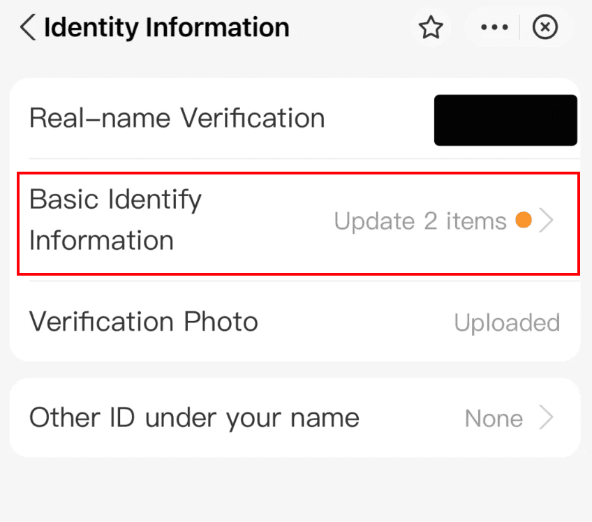 Quinto paso de la verificación de identidad en Alipay