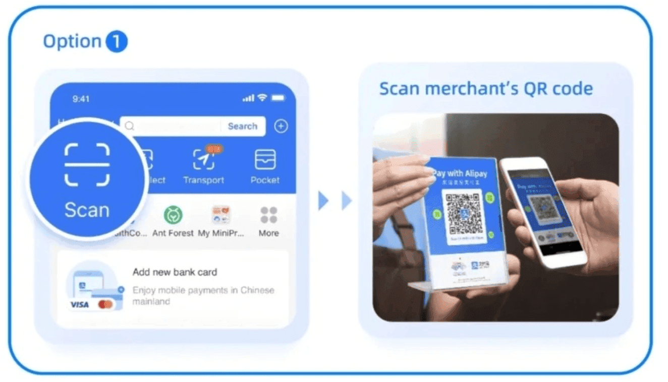 Escanear un código QR para pagar con Alipay