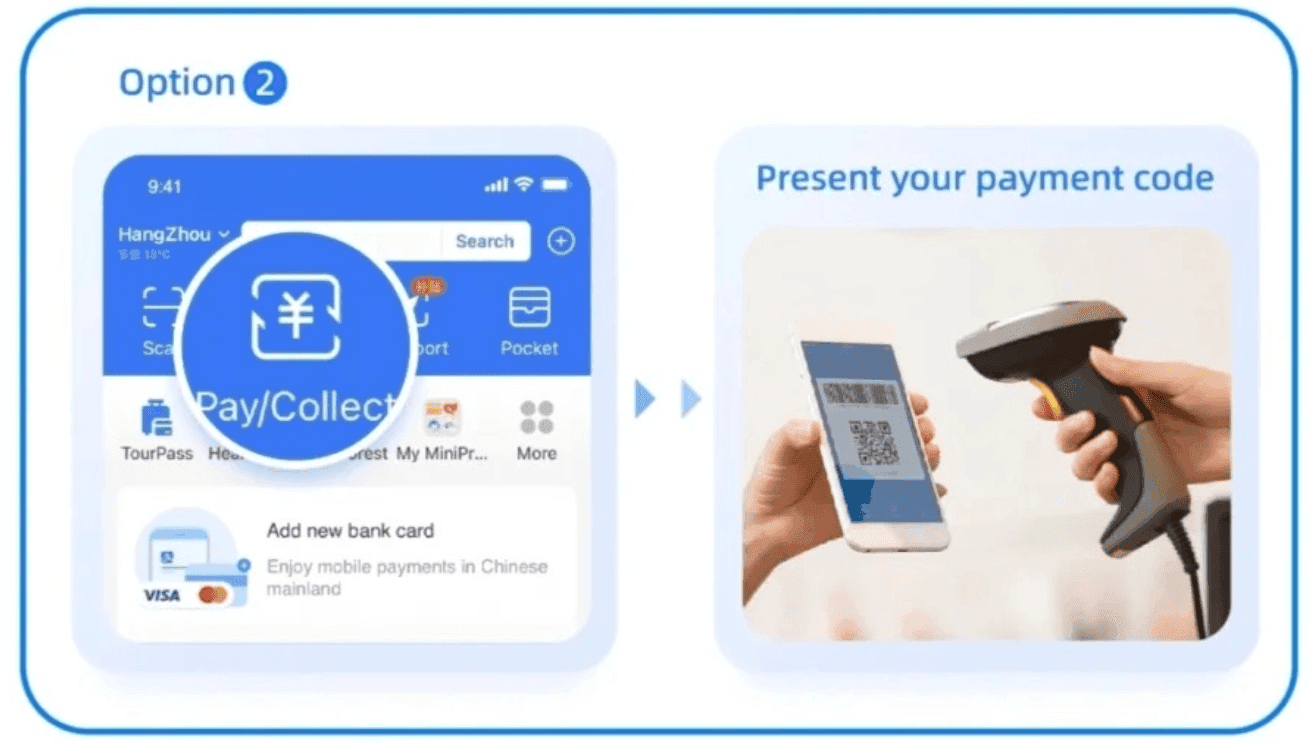 Mostrar el código QR al comercio y pagar con Alipay
