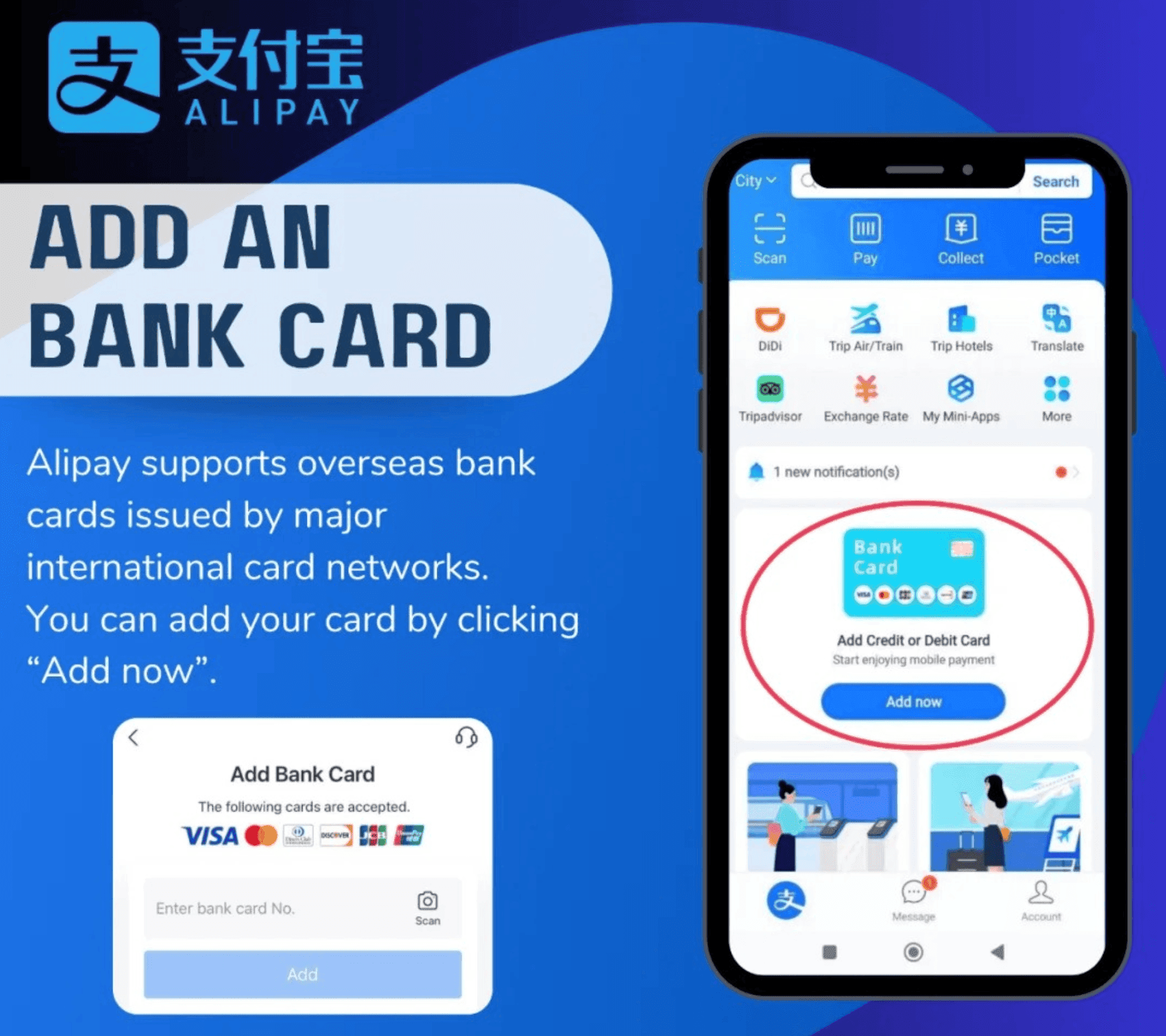 Alipay admite tarjetas bancarias de muchos países