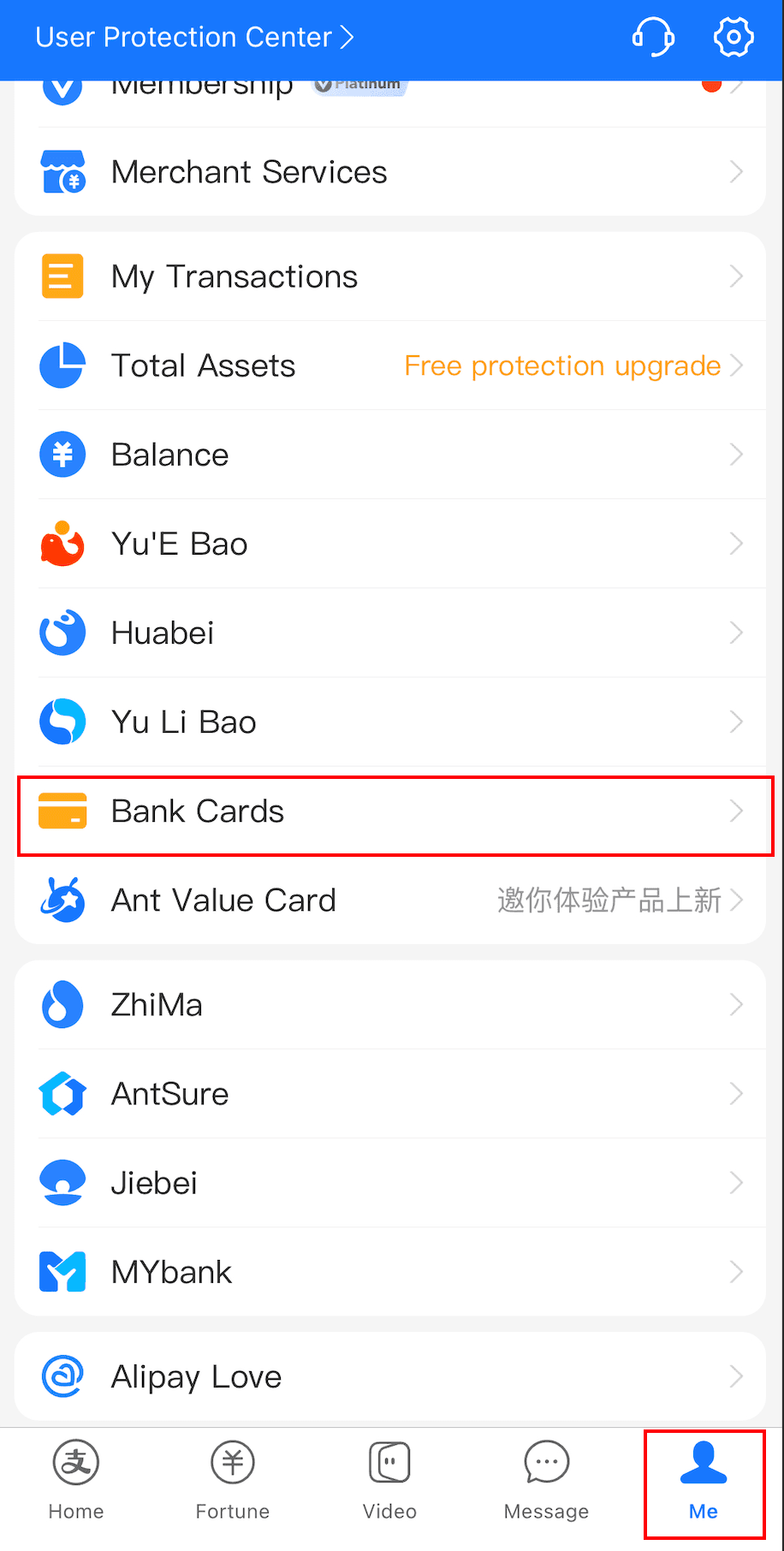 Añadir una tarjeta bancaria desde los ajustes de Alipay