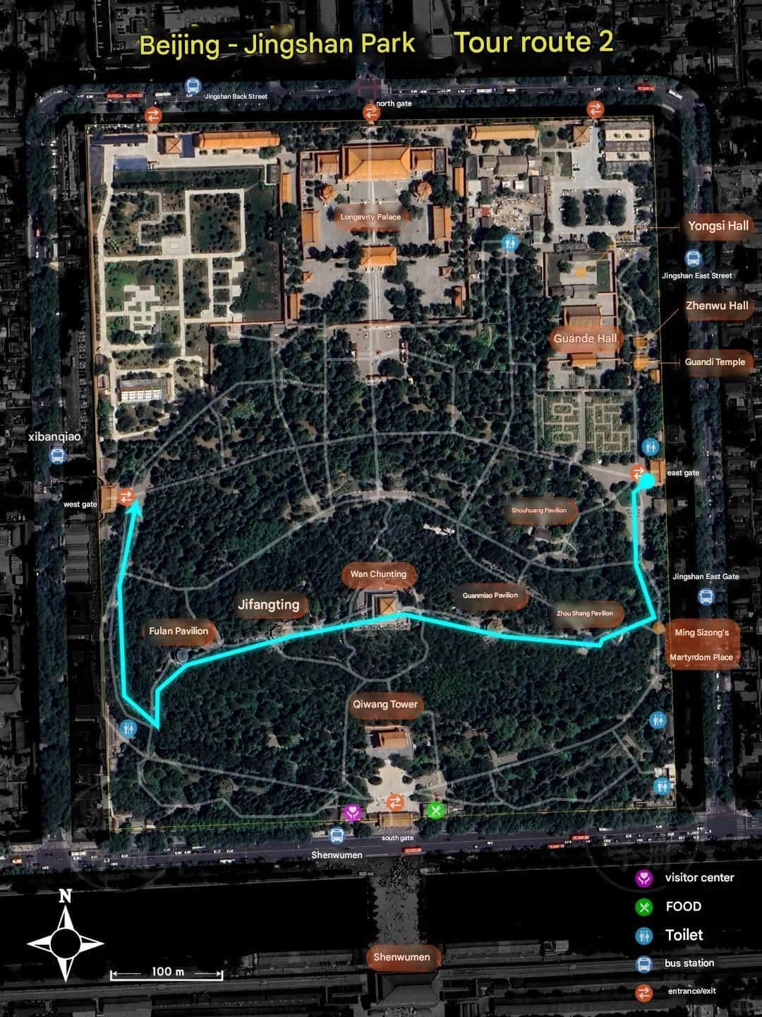 Senderos detallados para caminar en el parque Jingshan