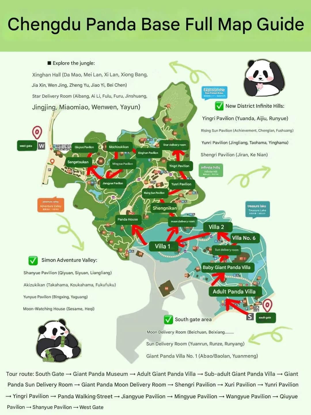 Detalle de la ruta de sur a oeste por la Base de Pandas de Chengdu