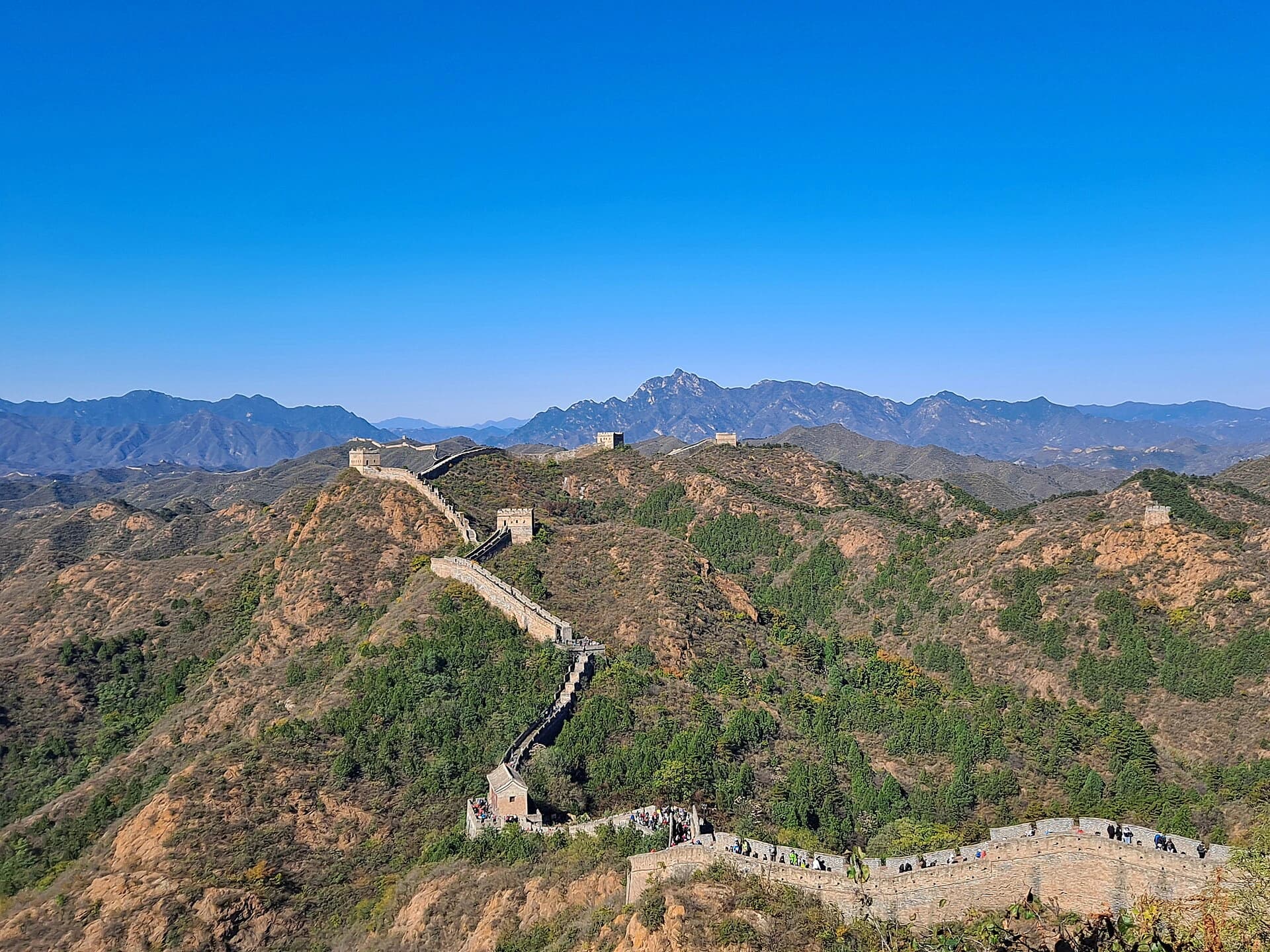 Great Wall towers crossing the mountains at Jinshanling