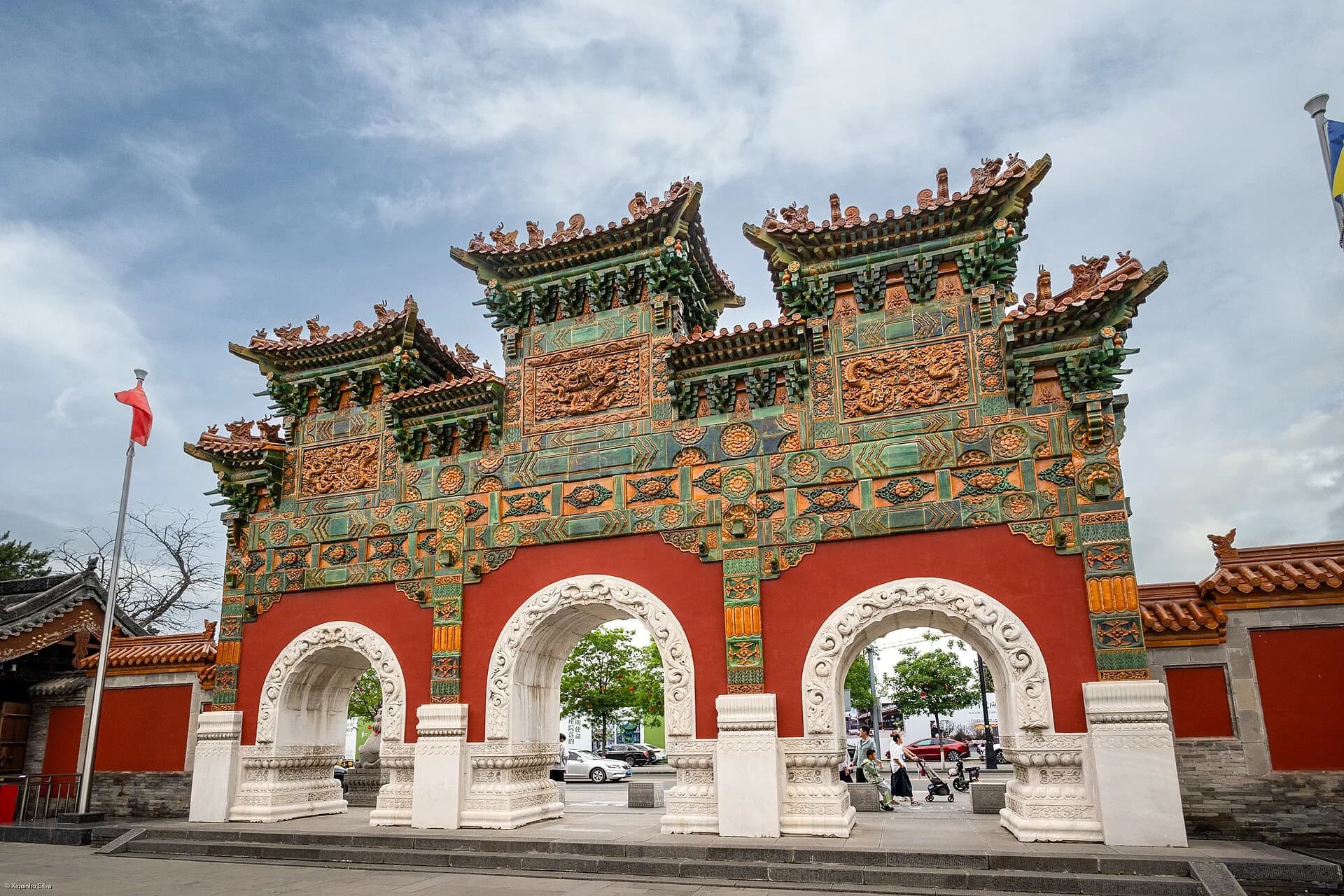 White lama-style pagoda rising inside Fahua Temple in Datong
