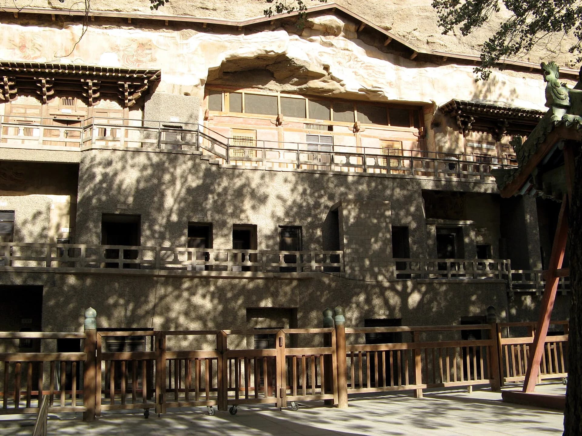Documentary exterior view of part of the Mogao Caves façade