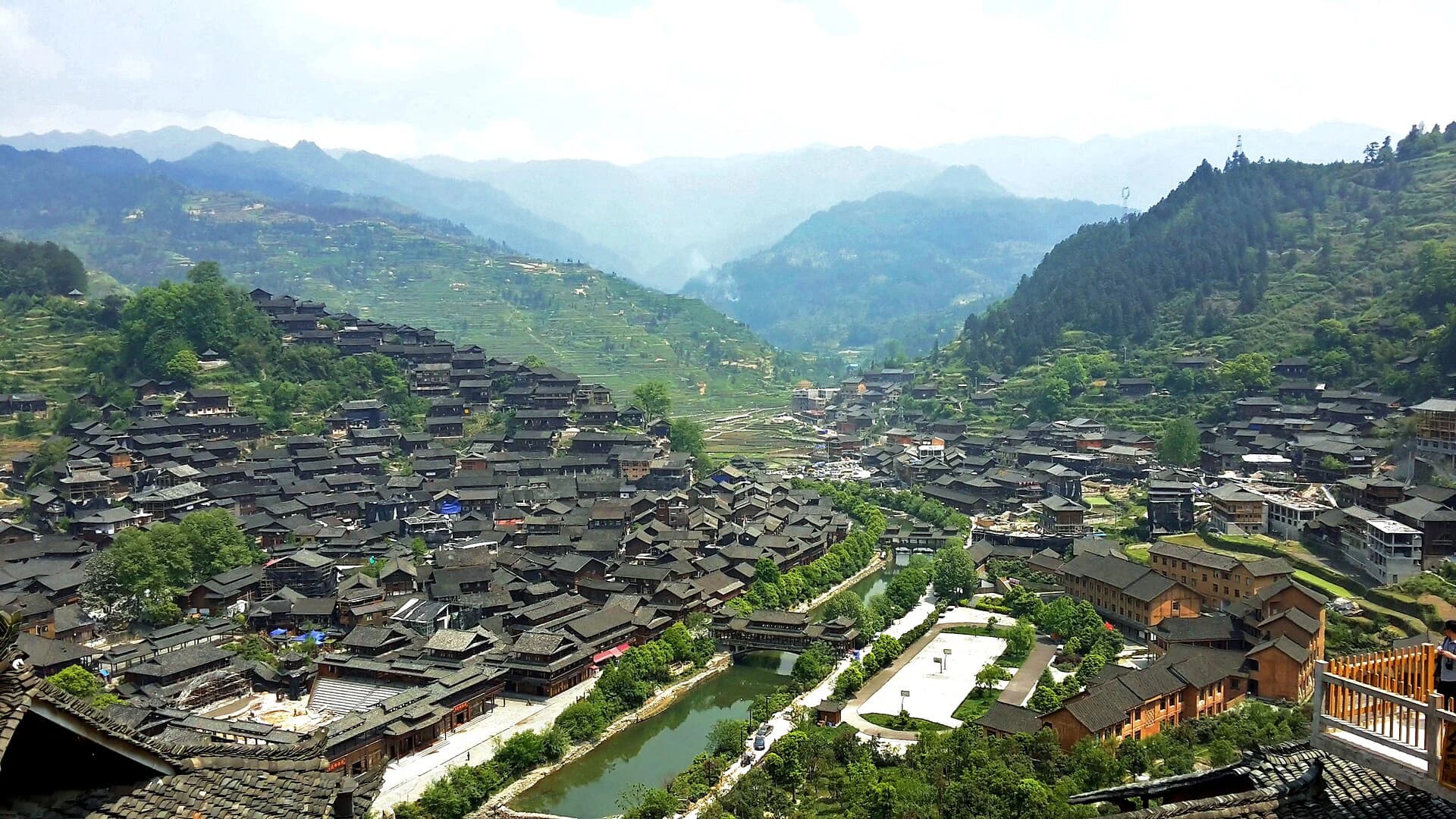 Tiered houses at Xijiang Qianhu Miao Village