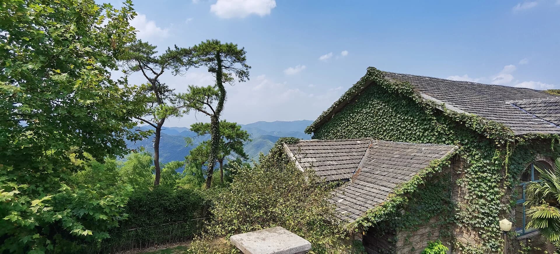 Mountain villa exterior framed by the Moganshan landscape