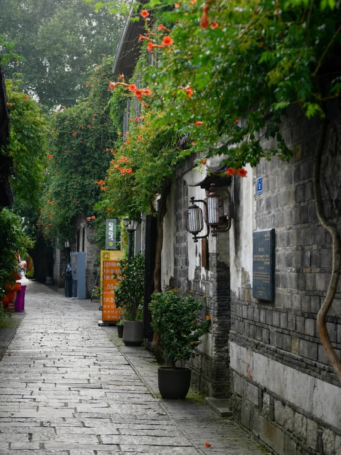 Un tranquilo callejón tradicional en Laomendong que muestra una arquitectura auténtica