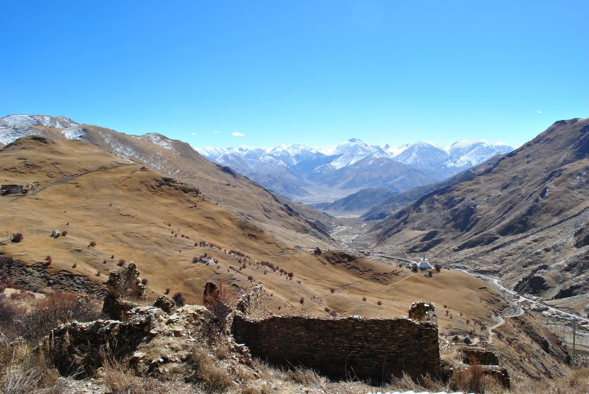 Licensed wide view across the Drak Yerpa valley and surrounding mountains