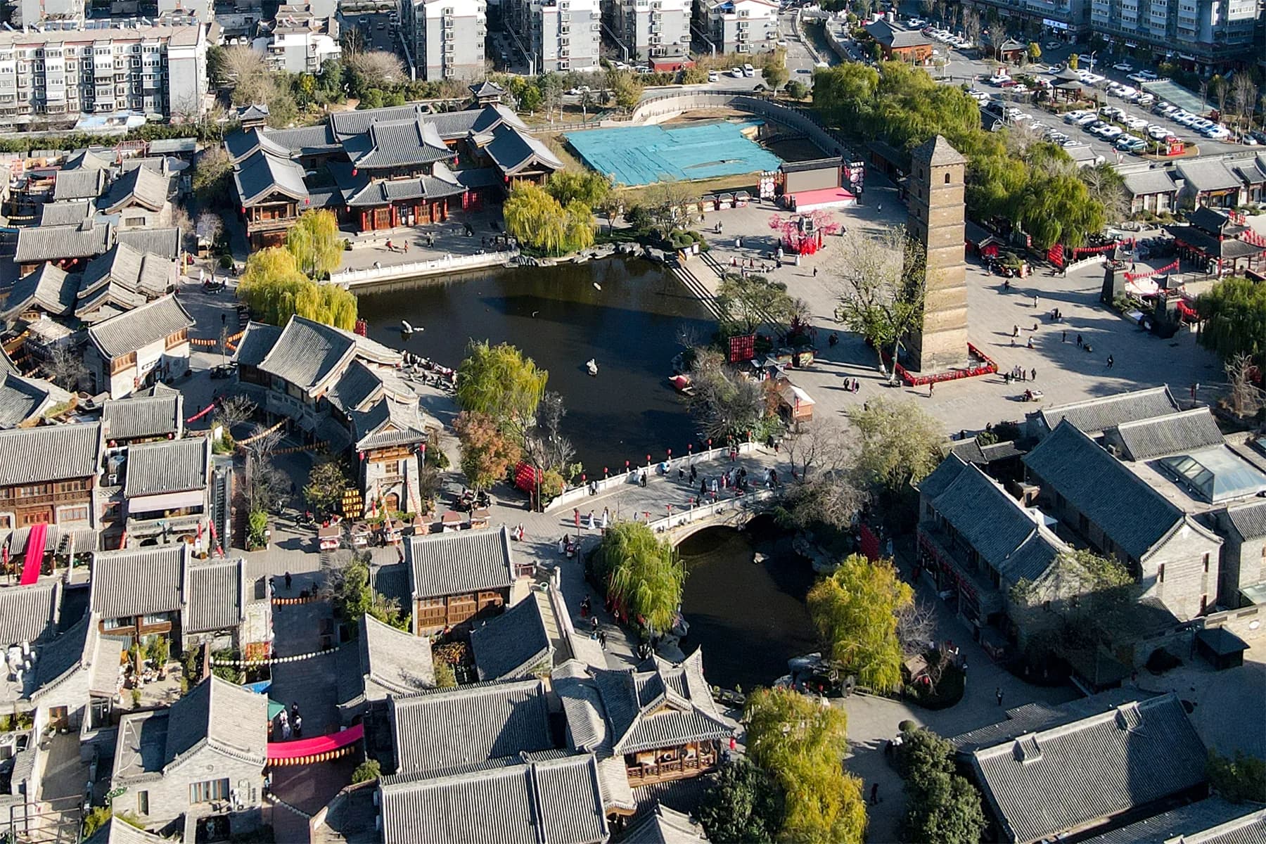 Licensed aerial view of Luoyi Ancient City and Wenfeng Pagoda
