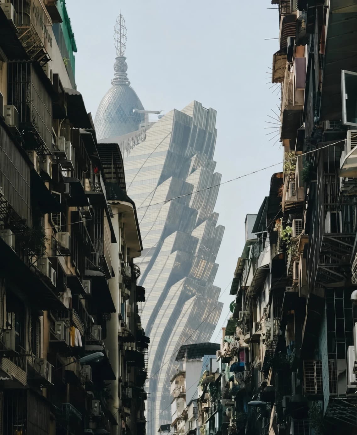 Hotel Grand Lisboa visto desde una calle pequeña