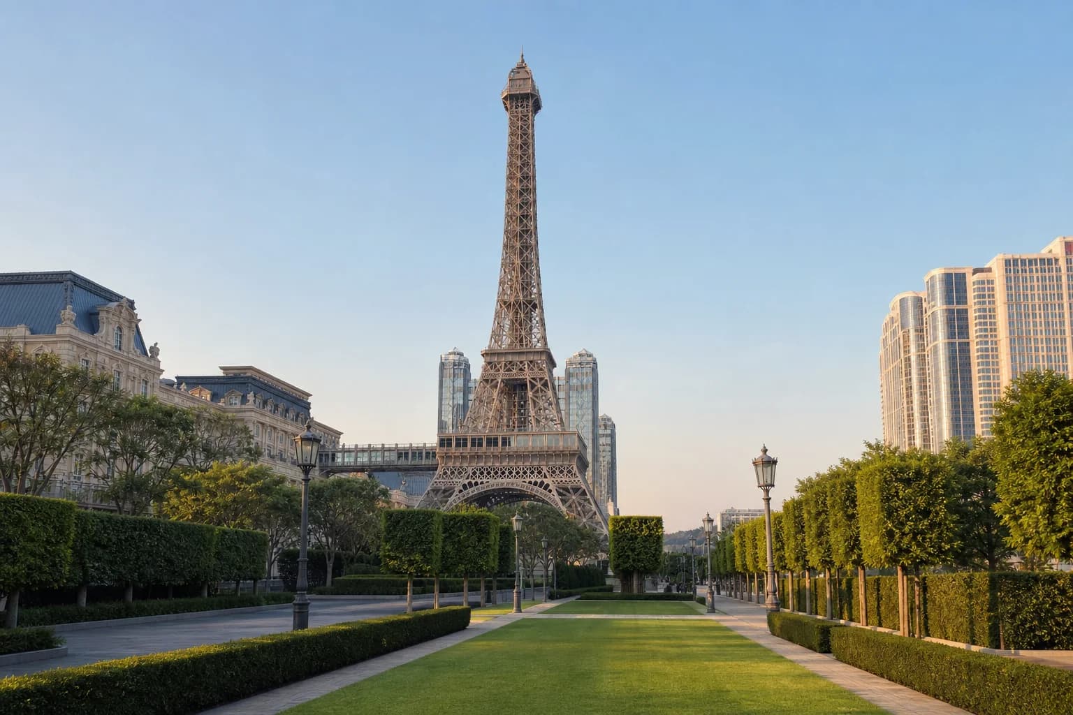 Vista desde Le Jardin hacia la Torre Eiffel de The Parisian Macao