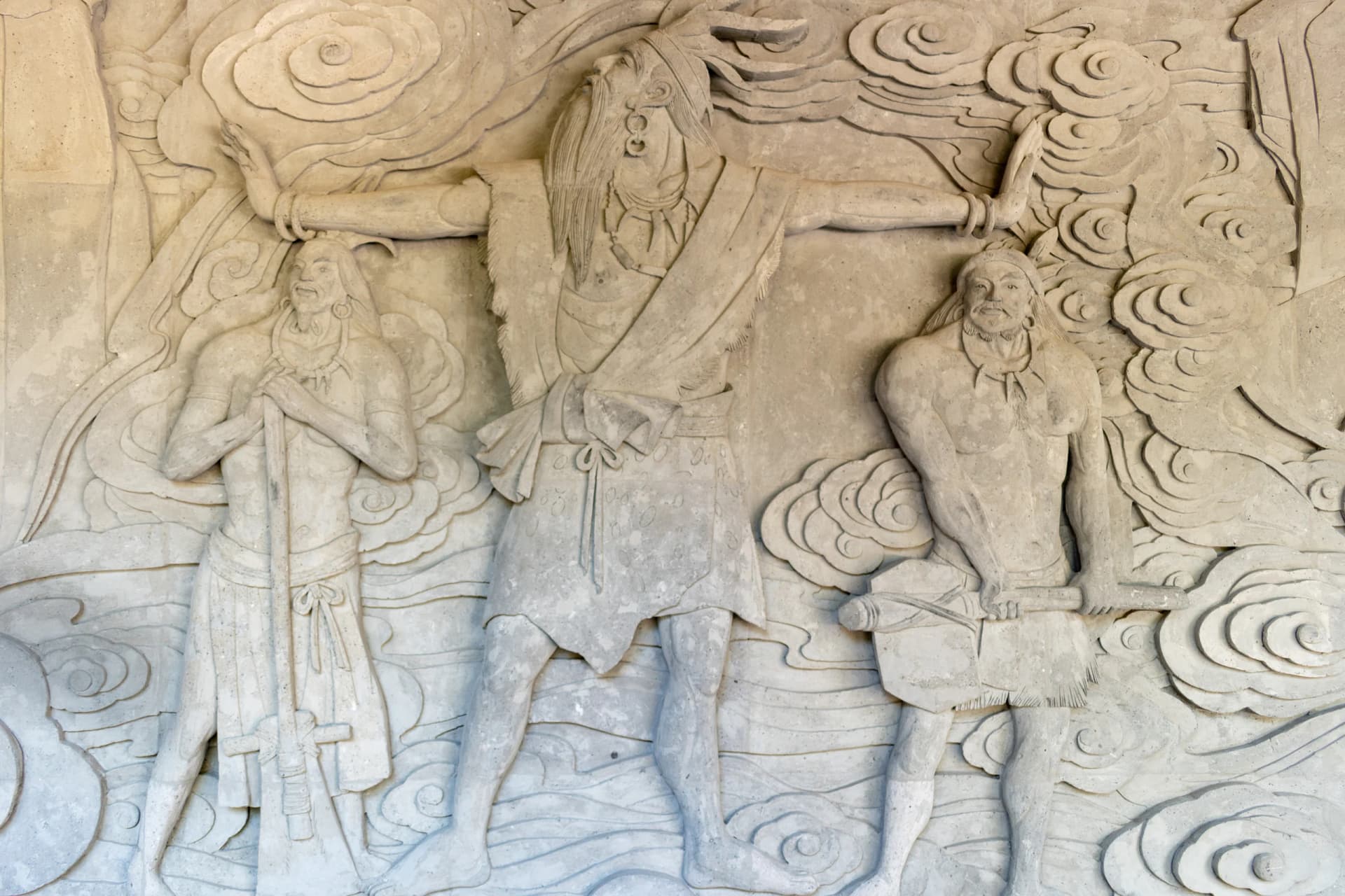 Sculpted cultural relief at Wuyi Palace in Wuyishan