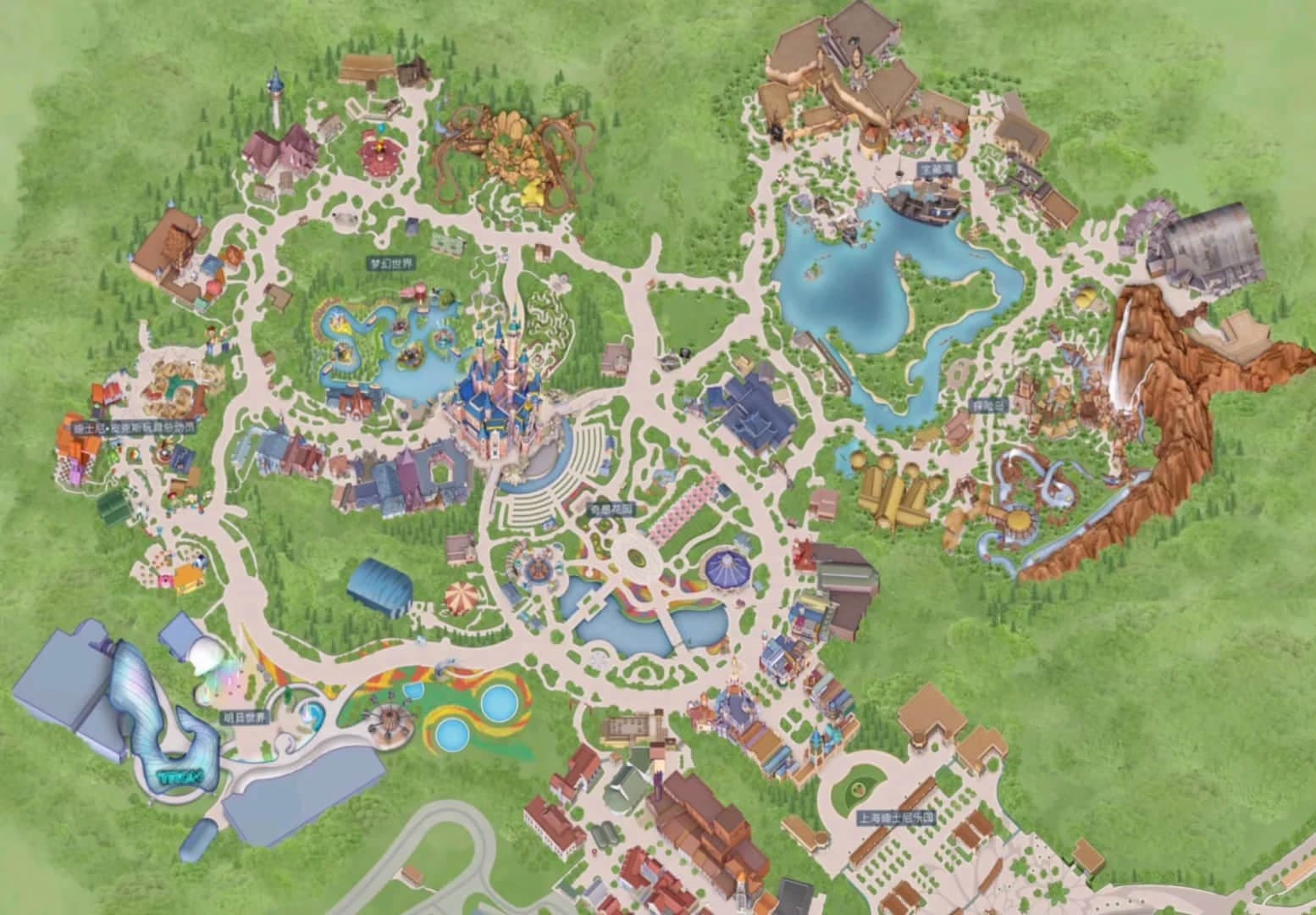 Detalle de descripción general del mapa de Shanghai Disneyland