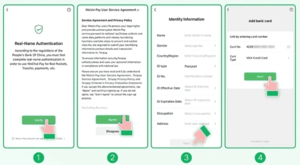 Primer paso de la verificación de identidad en WeChat Pay