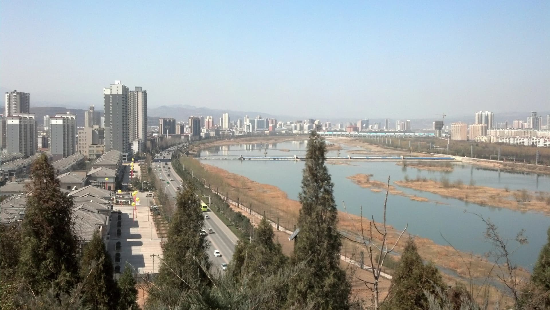 Baoji city and the Weihe River seen from the surrounding hills