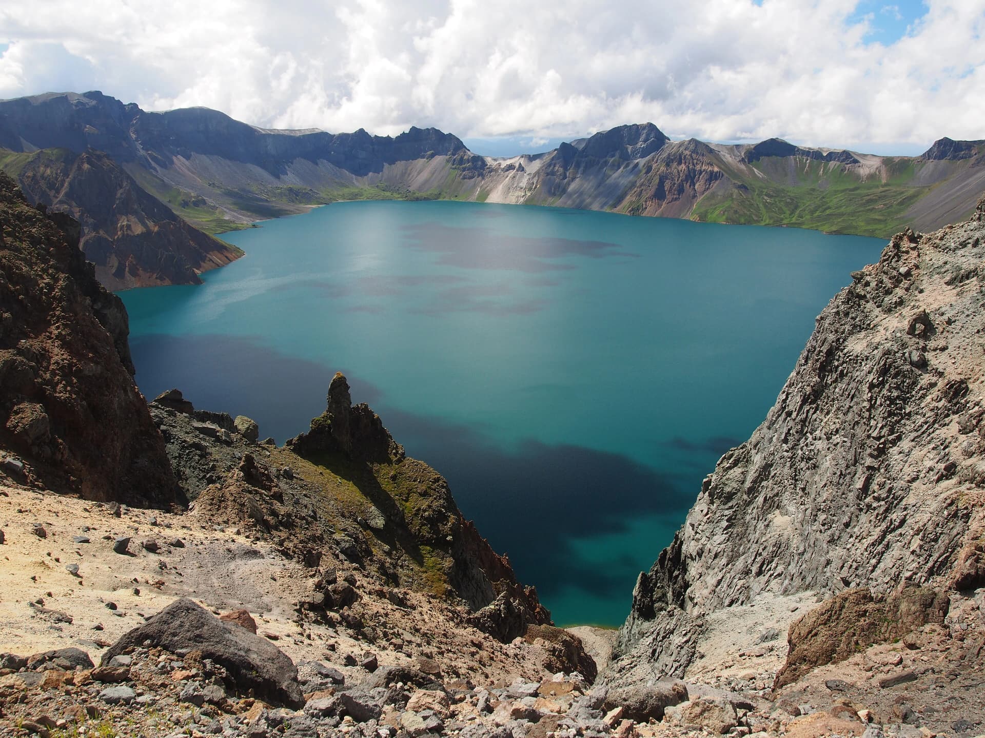 Heaven Lake viewed across the volcanic rim of Changbai Mountain
