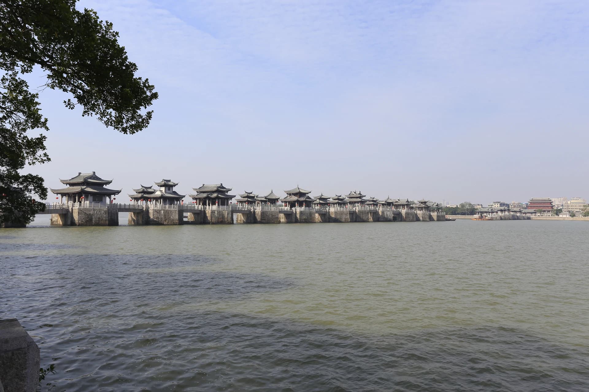 Pavilions and stone piers of Guangji Bridge across the Han River in Chaozhou