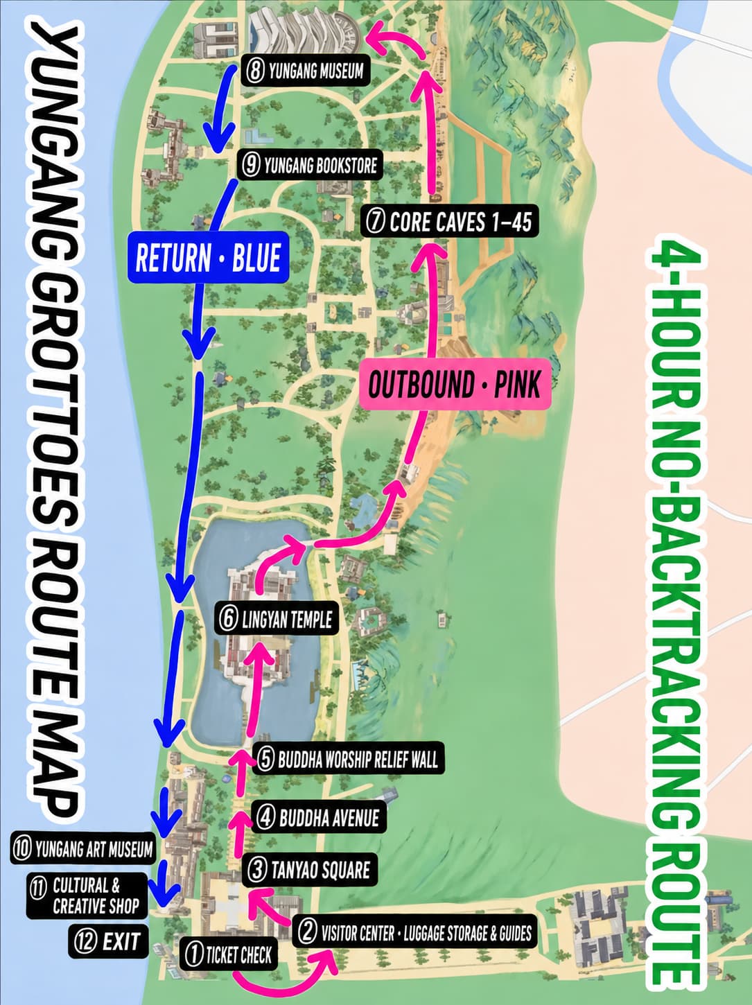 Mapa ilustrado de la ruta y los puntos de visita, lámina 1