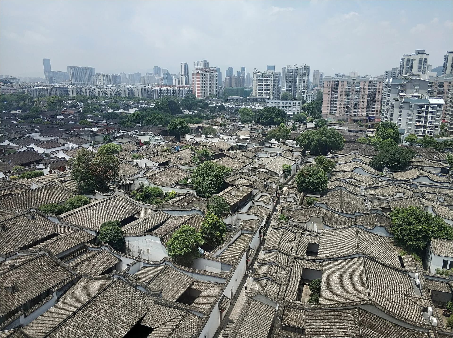 Rooftops across the Sanfang Qixiang historic lanes in Fuzhou
