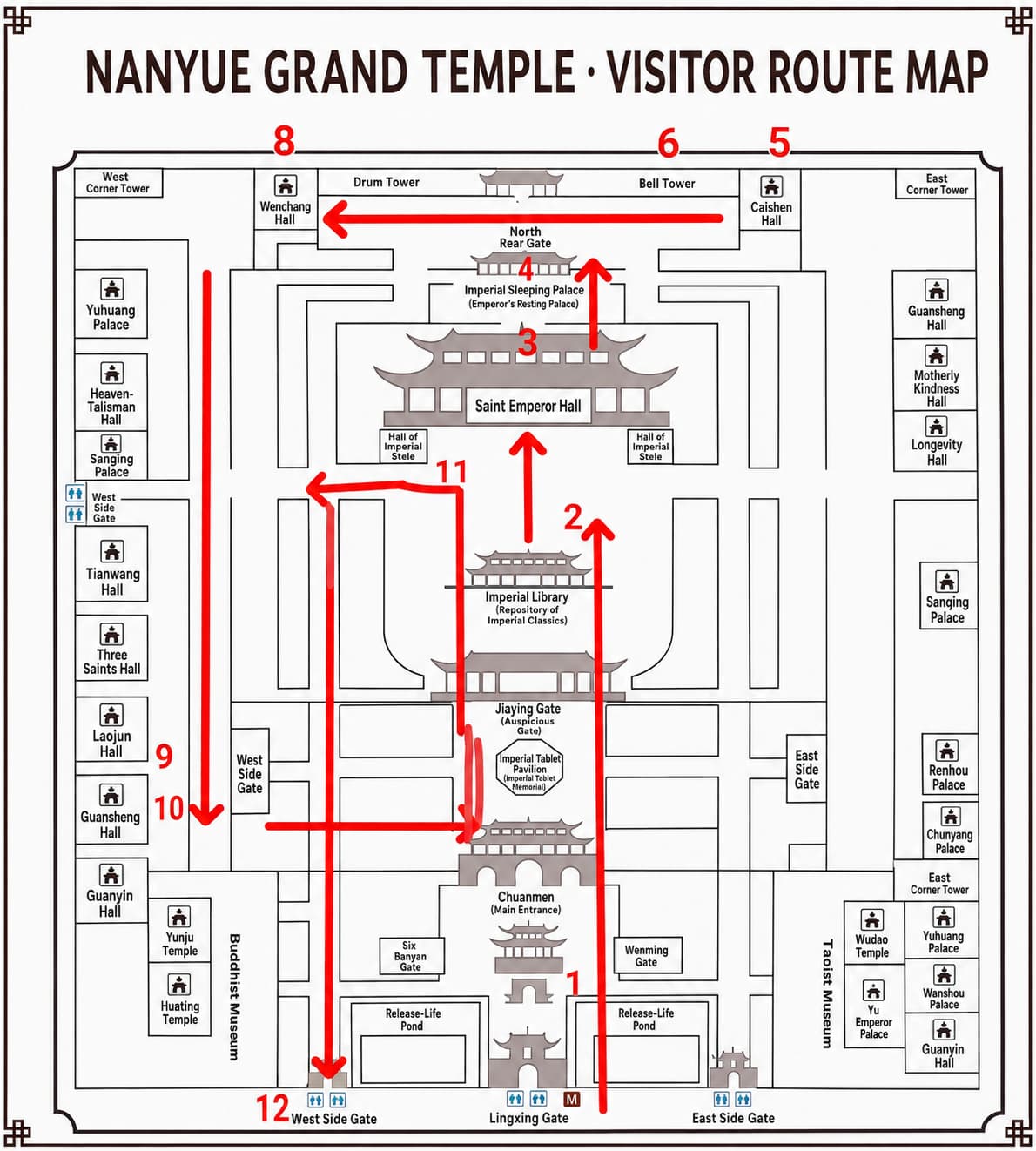 English route map for Nanyue Grand Temple Guide: Architecture, Etiquette and Tickets, option 1