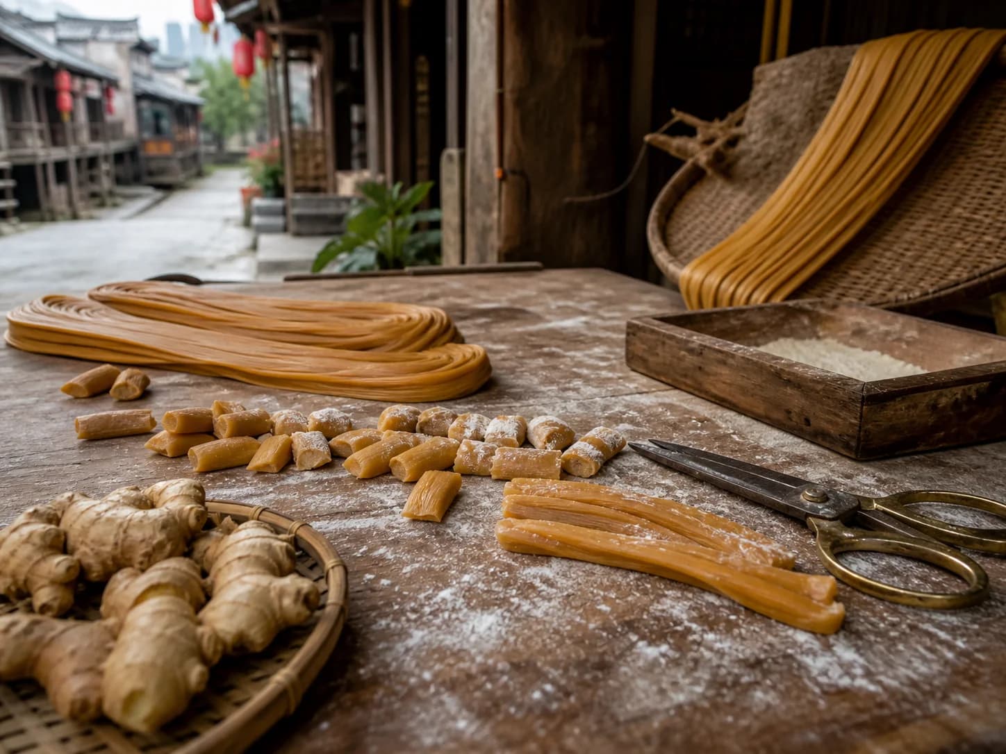 Bodegón de preparación de dulces de jengibre al estilo Fenghuang