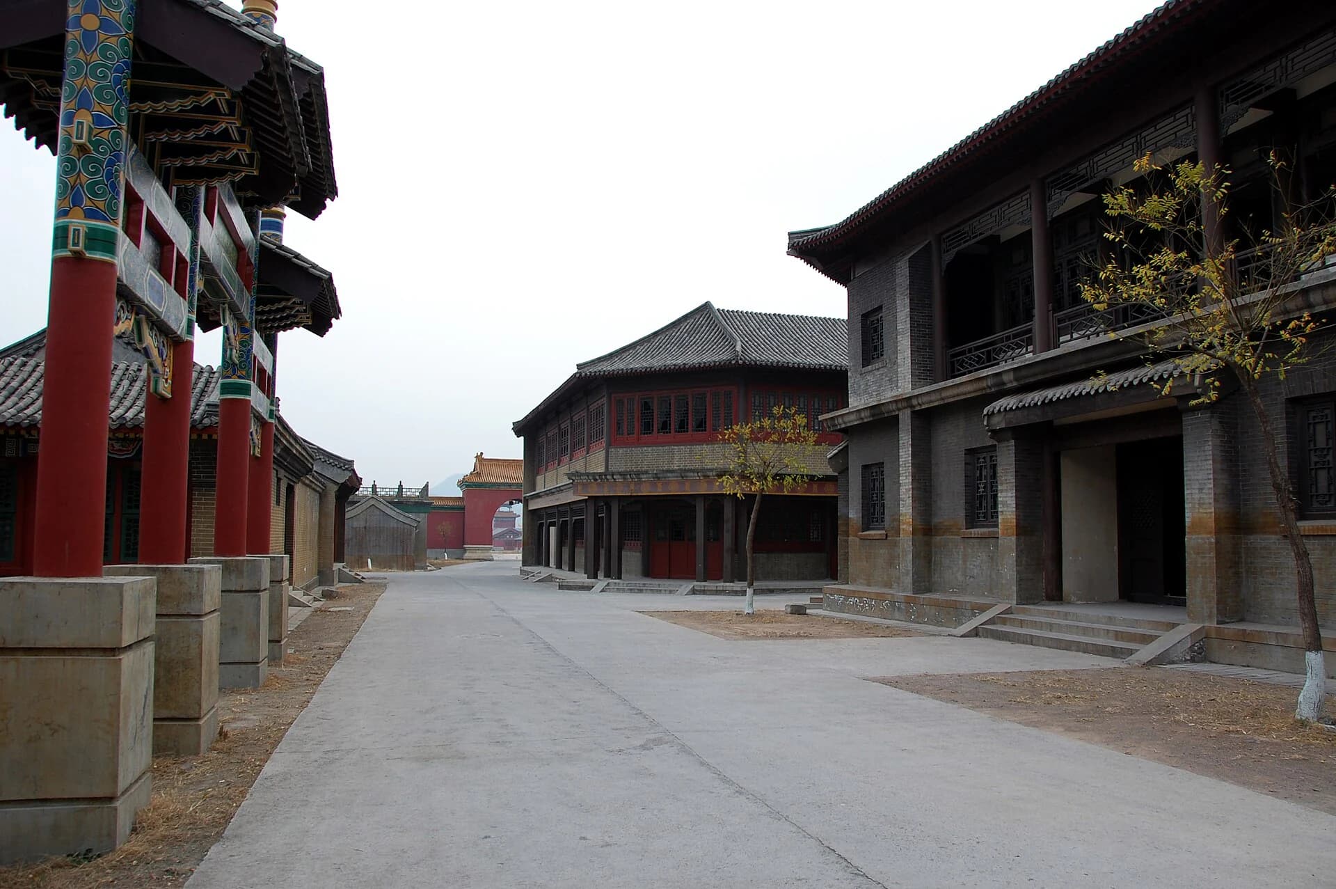 Large historical city-set courtyard at Hengdian World Studios