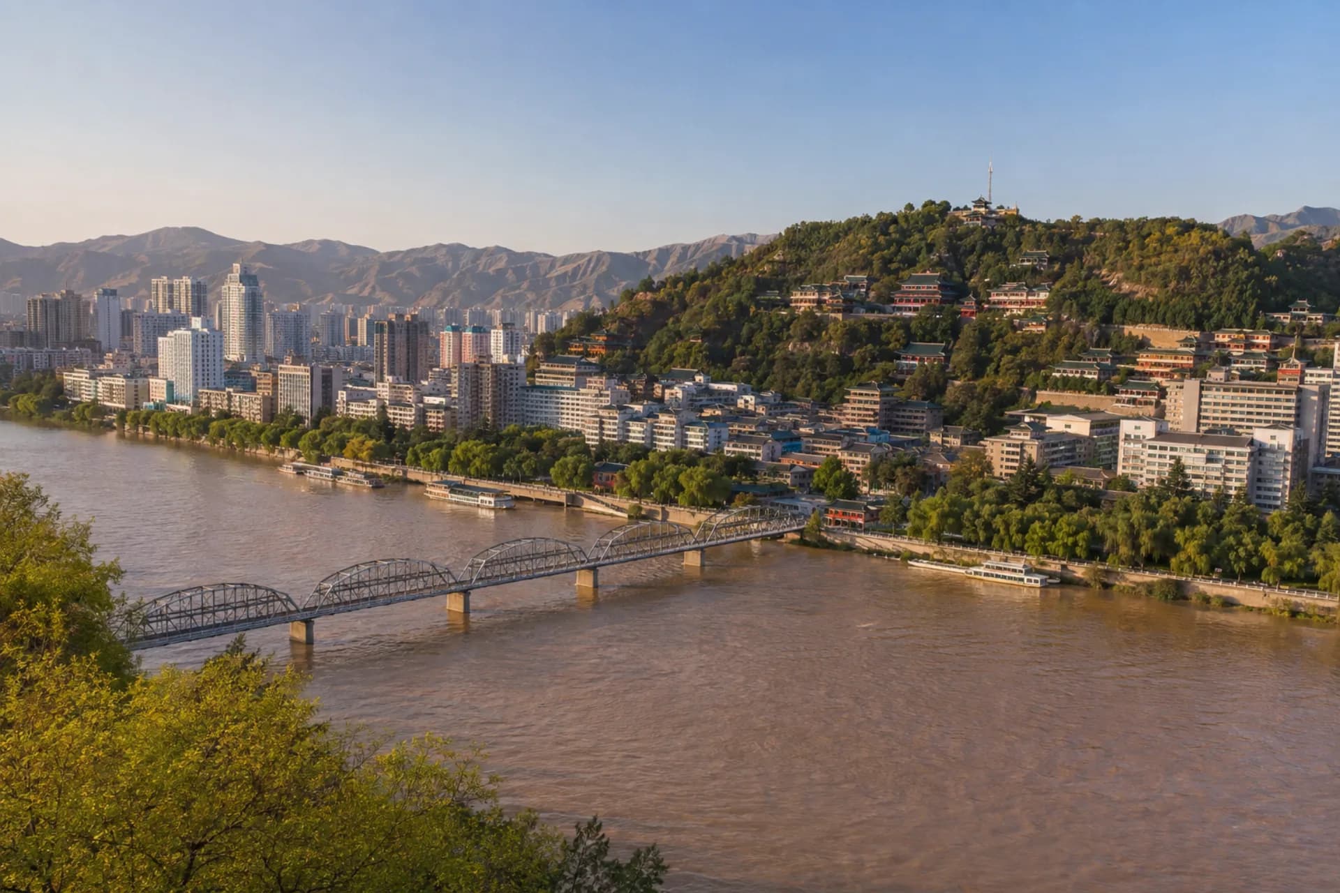 Illustrative view of Lanzhou beside the Yellow River
