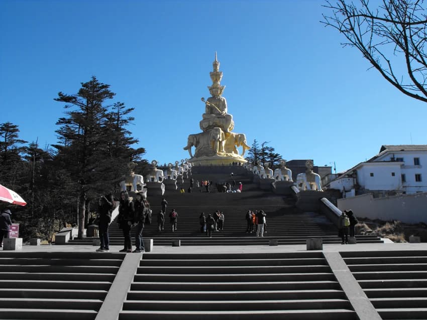 Samantabhadra statue and steps at the Golden Summit of Mount Emei