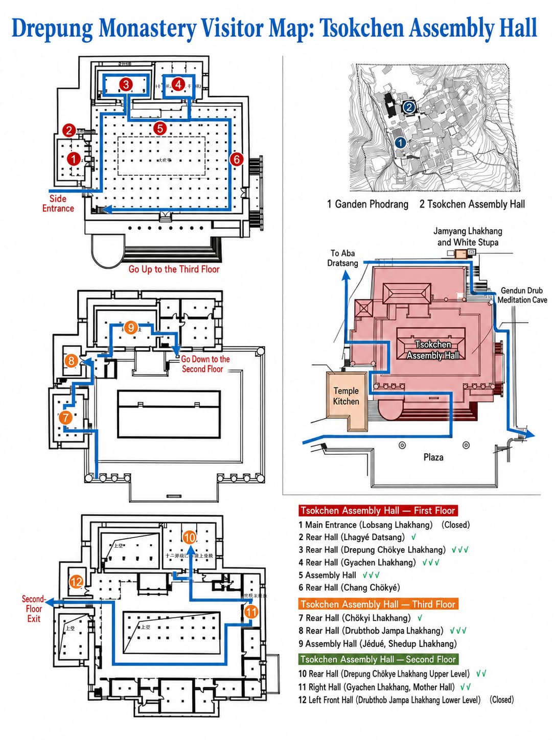 Tsokchen Assembly Hall floor layout, subject to current room access