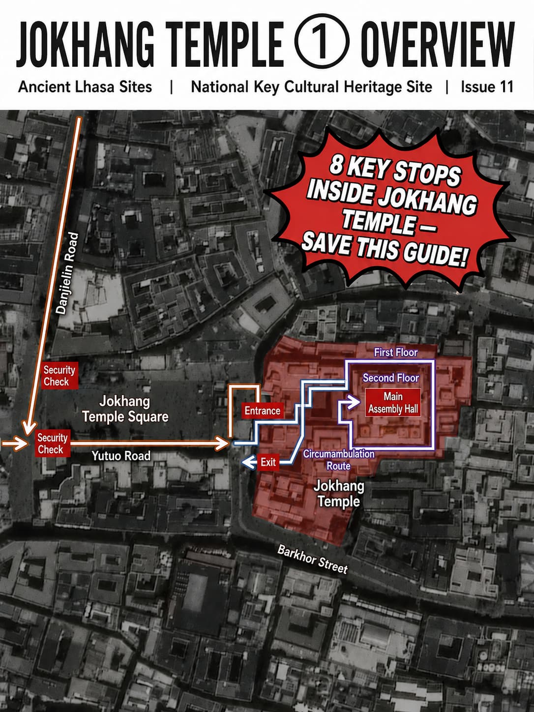 English route map for Jokhang Temple and Barkhor Guide: Lhasa's Pilgrimage Heart, option 1