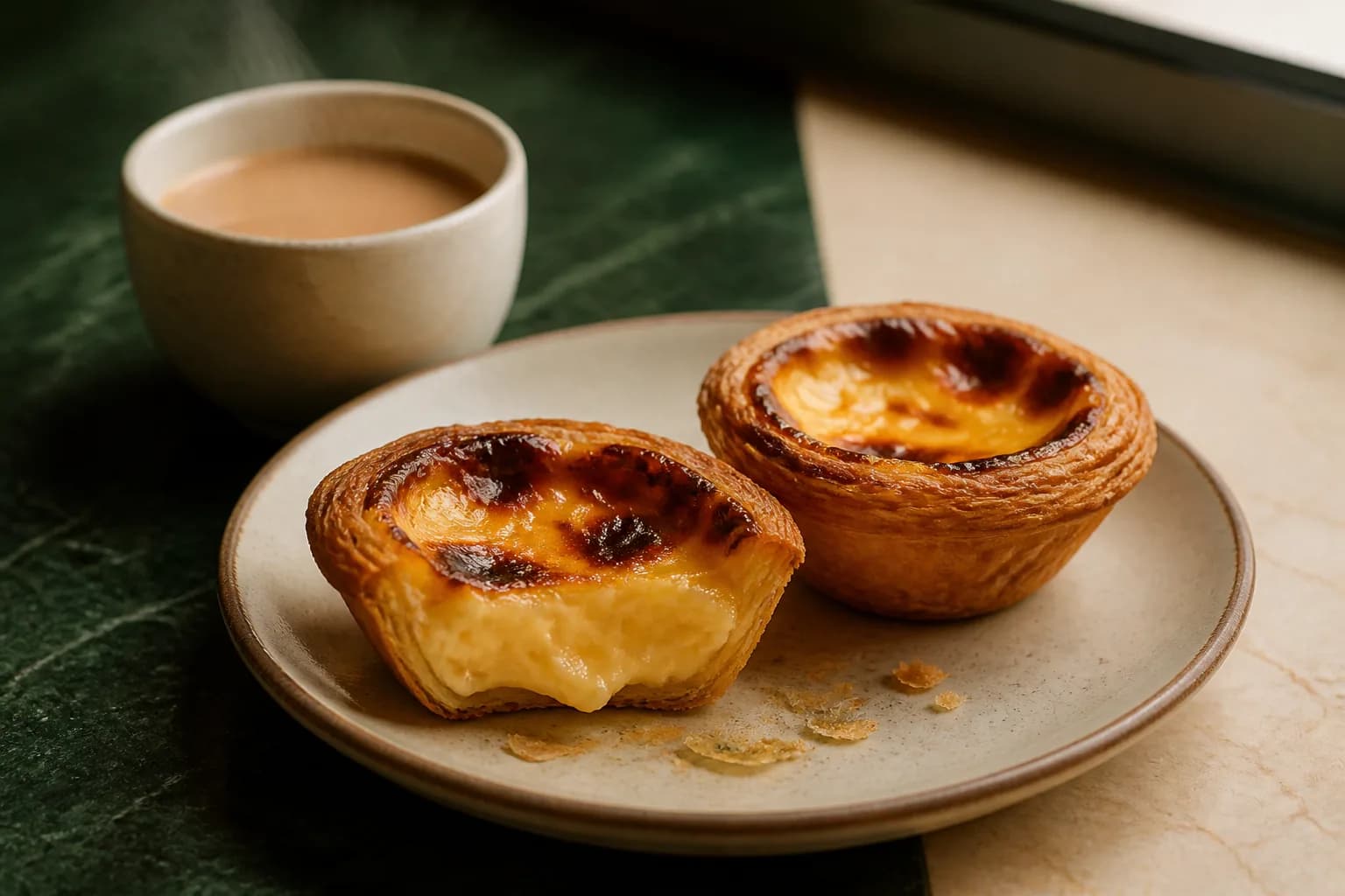 Imagen de tartas de huevo al estilo macaense y té con leche