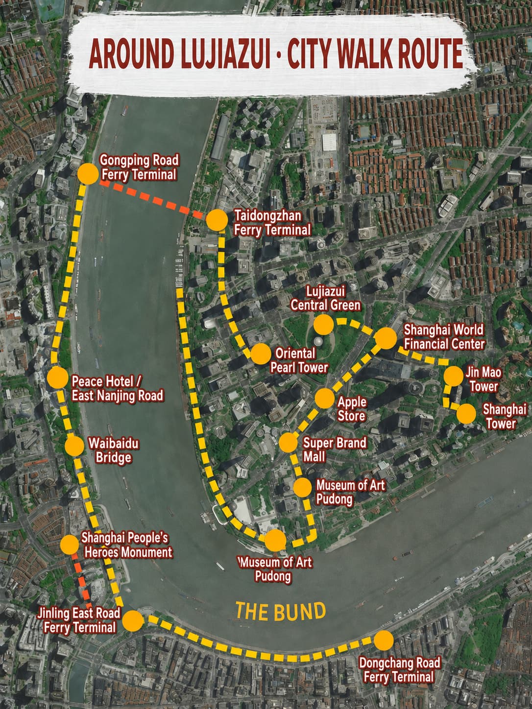 English route map for Lujiazui Observation Decks, option 1