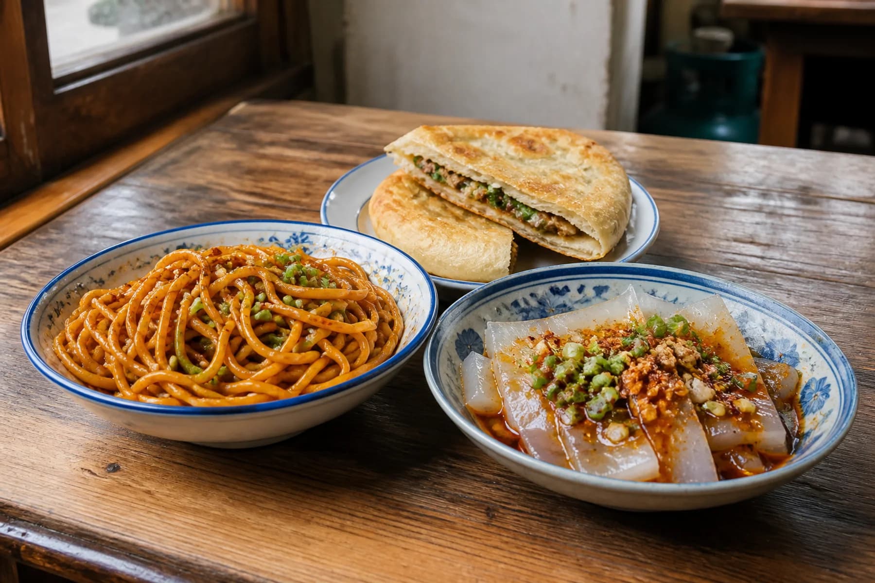 Surtido de snacks de Chengdu con fideos de agua dulce, liangfen y guokui