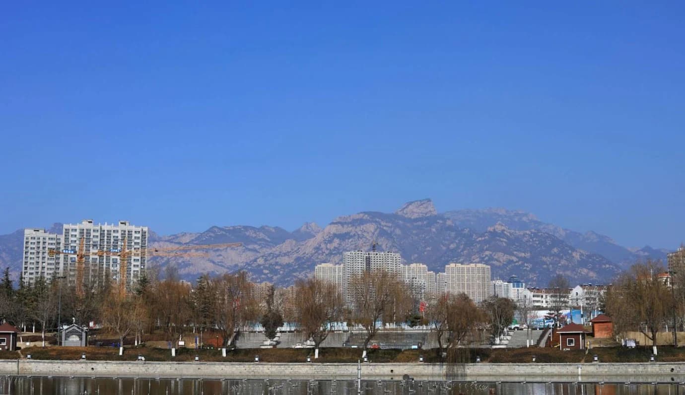 Mount Tai seen beyond Tianping Lake on the western side of Tai'an