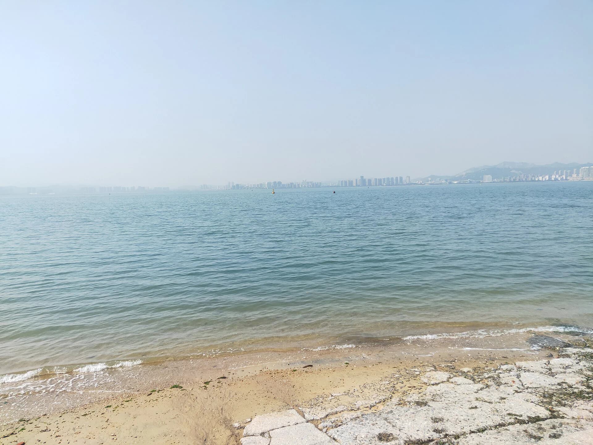Weihai Bay and the mainland seen from Liugong Island