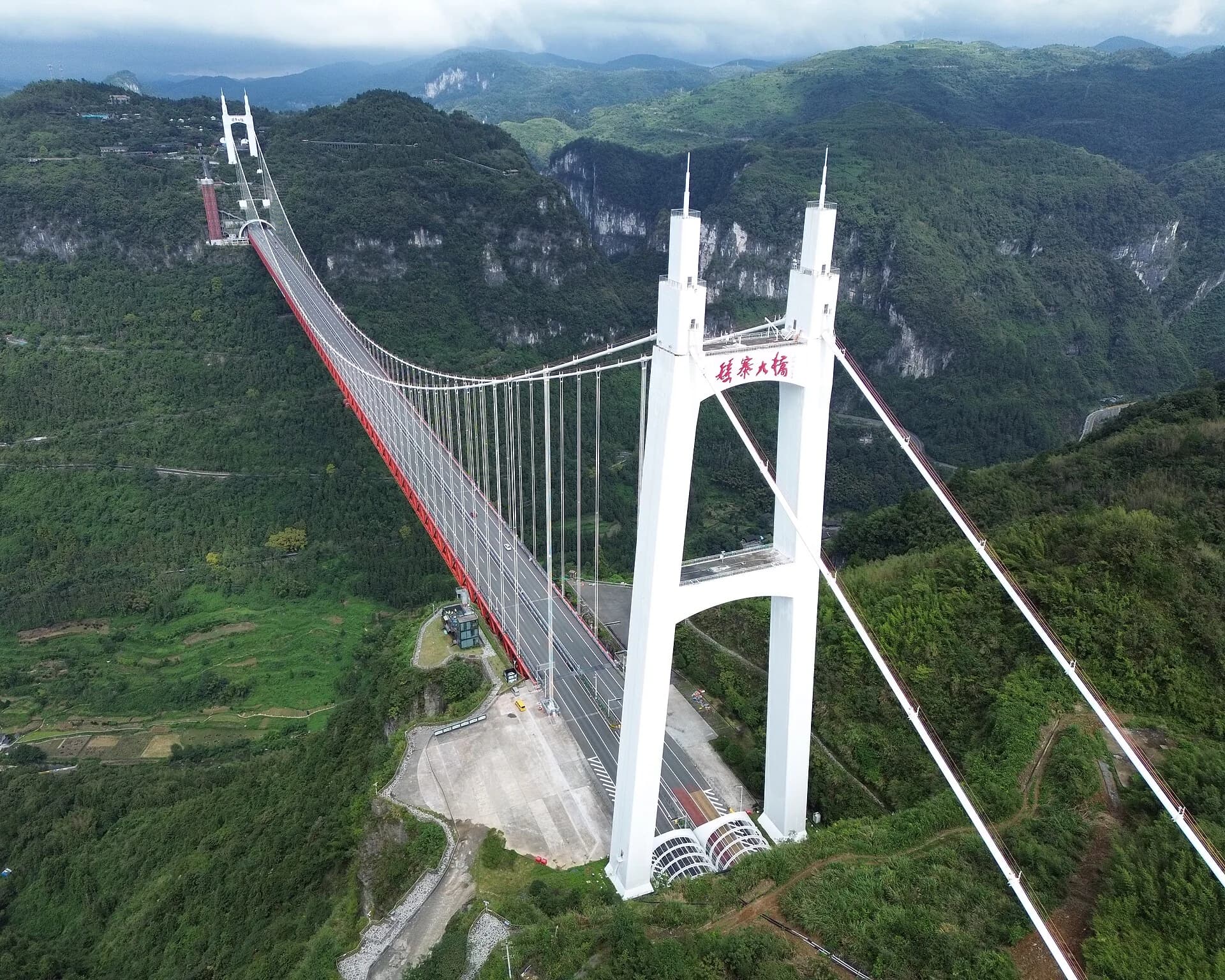 Aizhai Bridge pylons and deck above the mountain gorge