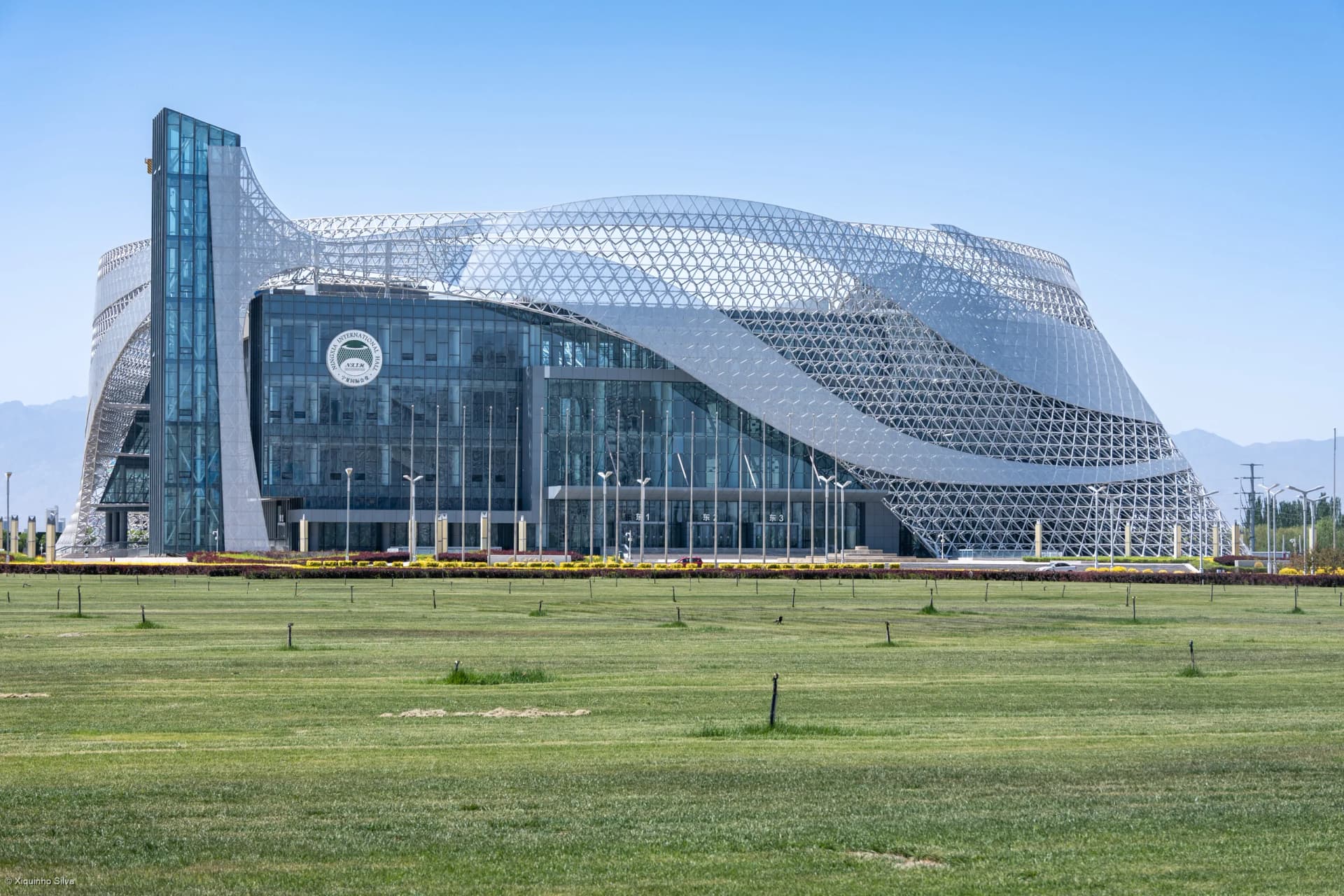 Modern cultural building and lawns in Yinchuan