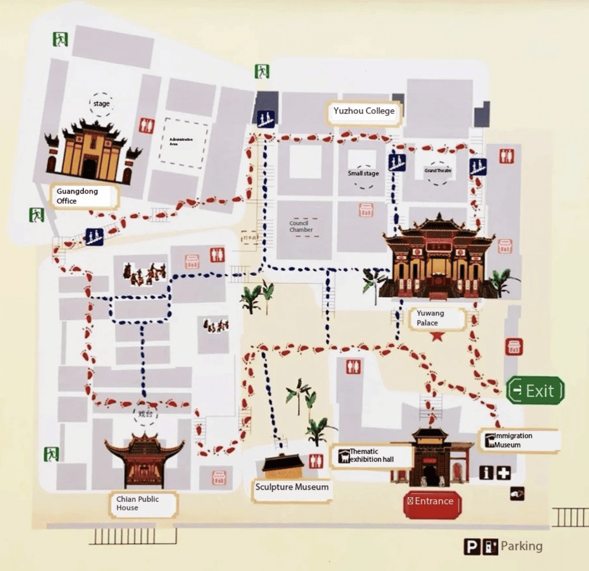 Mapa de la ruta de visita del Salón Gremial de Huguang